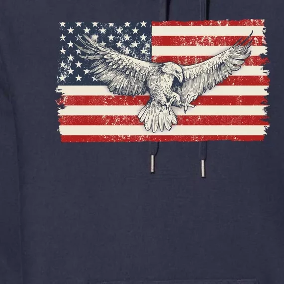 Distressed American USA Flag Eagle Premium Hoodie