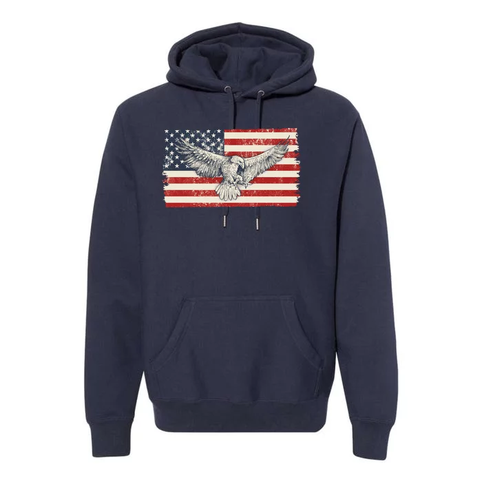 Distressed American USA Flag Eagle Premium Hoodie