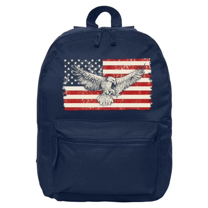 Distressed American USA Flag Eagle 16 in Basic Backpack