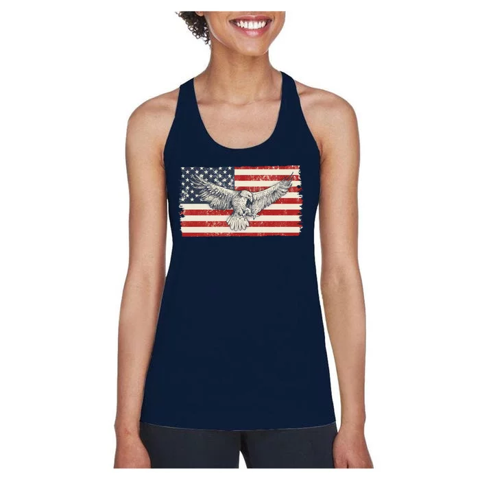 Distressed American USA Flag Eagle Women's Racerback Tank