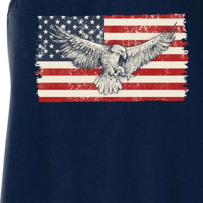 Distressed American USA Flag Eagle Women's Racerback Tank