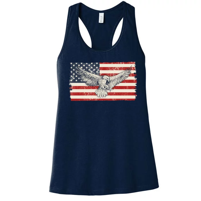 Distressed American USA Flag Eagle Women's Racerback Tank