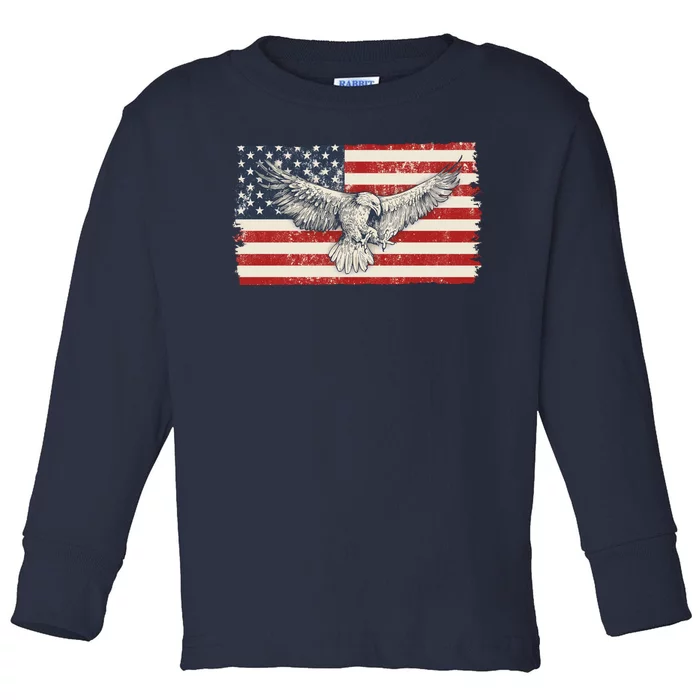 Distressed American USA Flag Eagle Toddler Long Sleeve Shirt