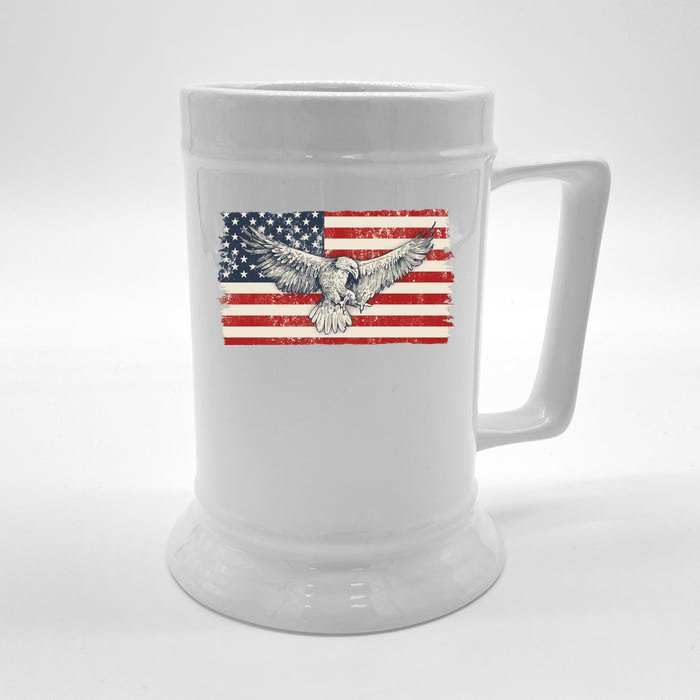 Distressed American USA Flag Eagle Front & Back Beer Stein