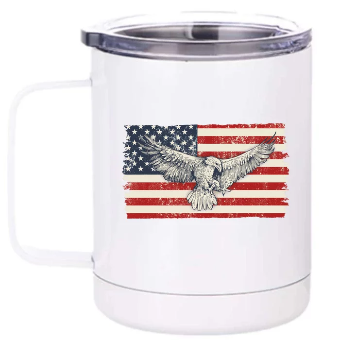 Distressed American USA Flag Eagle Front & Back 12oz Stainless Steel Tumbler Cup