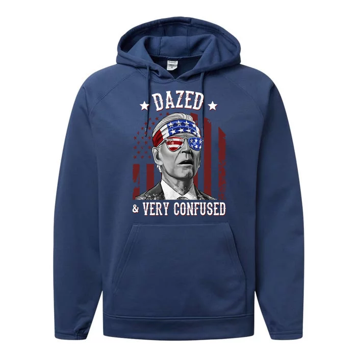 Dazed And Very Confused Biden Funny 4th Of July Performance Fleece Hoodie