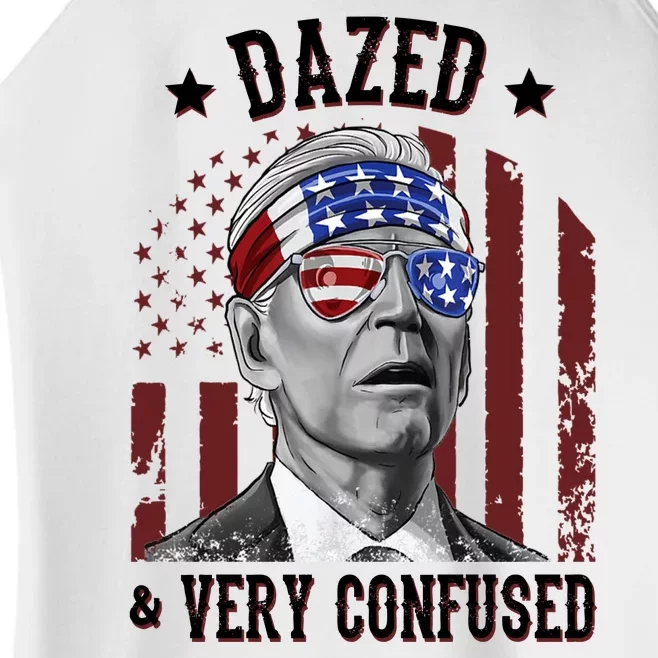 Dazed And Very Confused Biden Funny 4th Of July Women’s Perfect Tri Rocker Tank