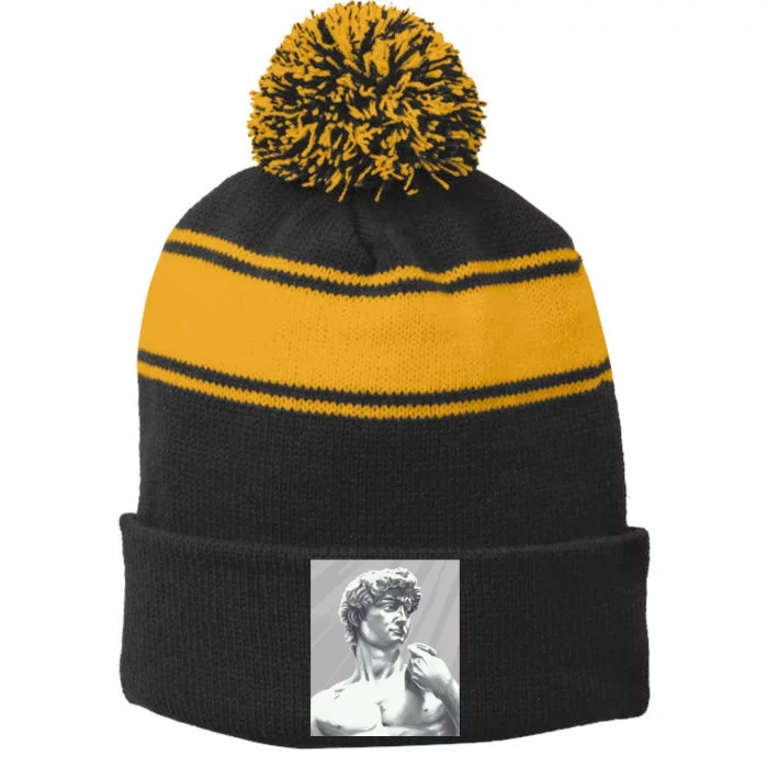 David Statue Stripe Pom Pom Beanie