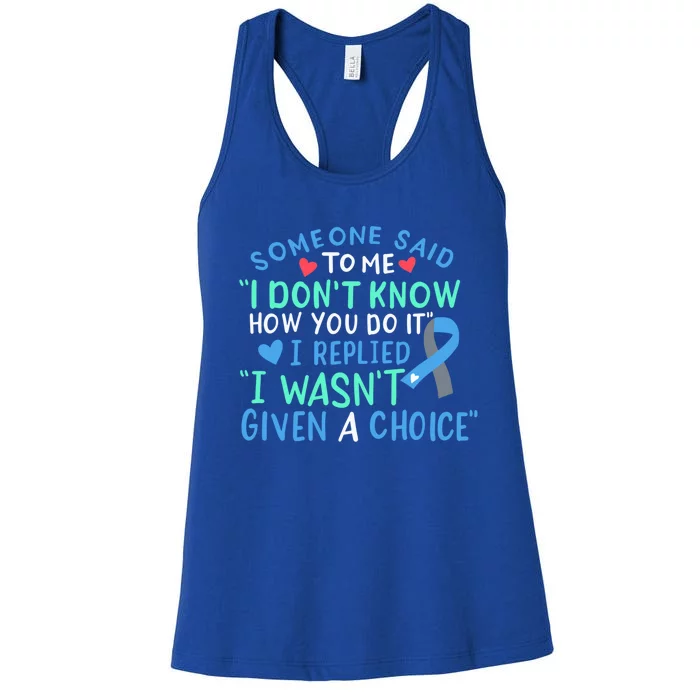 Diabetes Awareness Warrior Type 1 Type 2 T1 T2 Blue Ribbon Gift Women's Racerback Tank