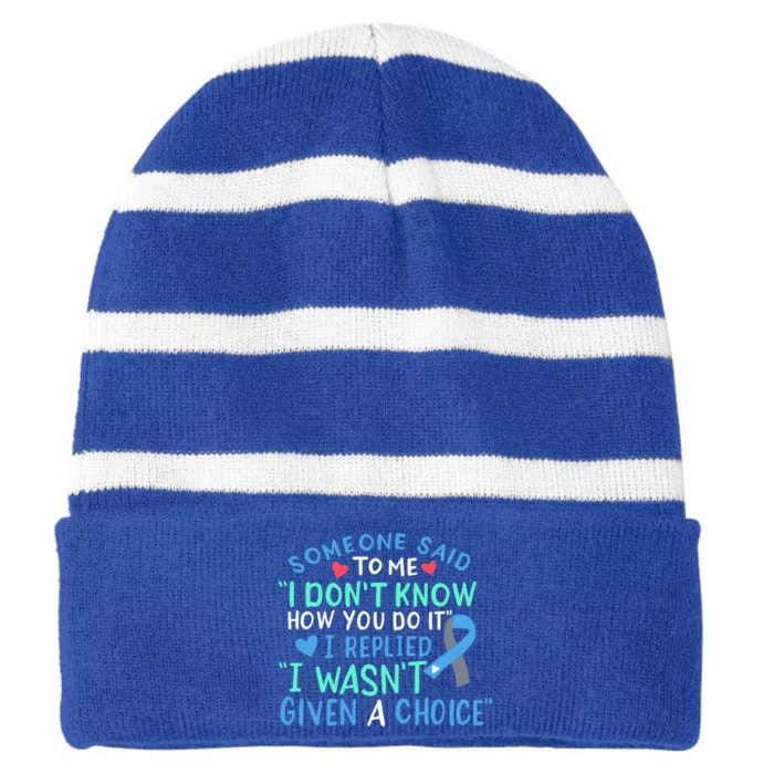 Diabetes Awareness Warrior Type 1 Type 2 T1 T2 Blue Ribbon Gift Striped Beanie with Solid Band