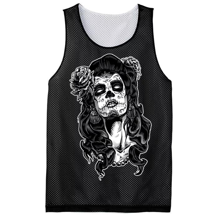 Day Of The Dead Beauty Skeleton Mesh Reversible Basketball Jersey Tank