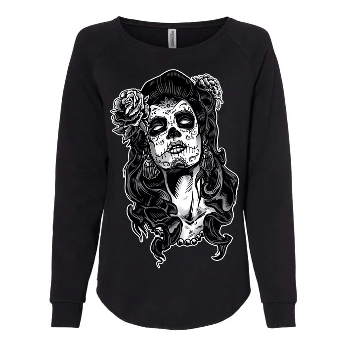 Day Of The Dead Beauty Skeleton Womens California Wash Sweatshirt