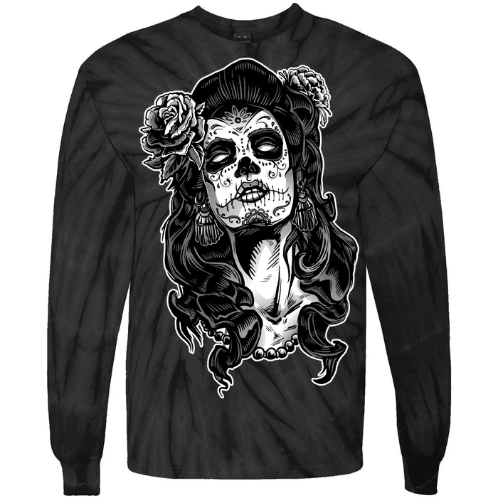 Day Of The Dead Beauty Skeleton Tie-Dye Long Sleeve Shirt