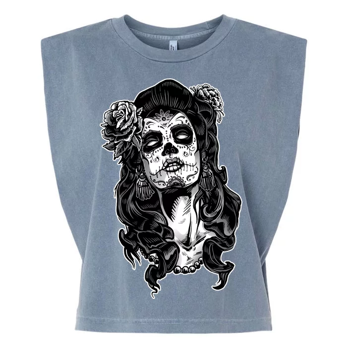 Day Of The Dead Beauty Skeleton Garment-Dyed Women's Muscle Tee