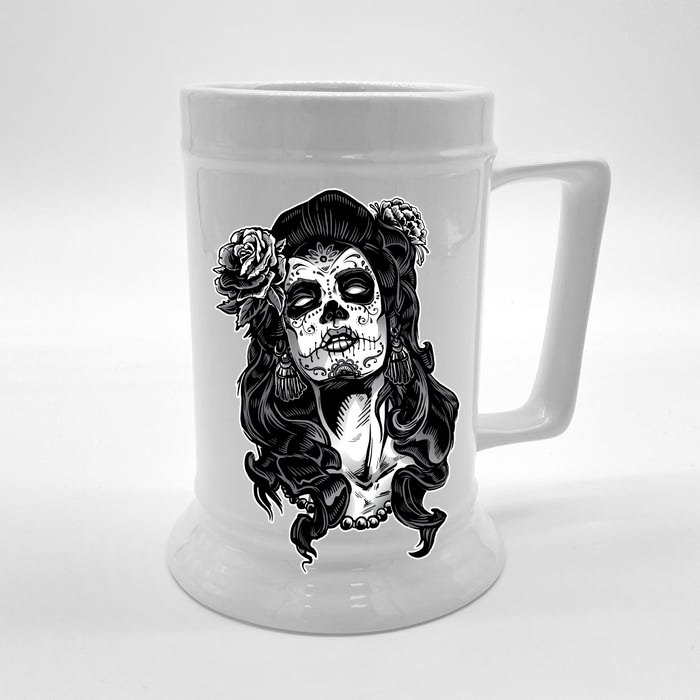 Day Of The Dead Beauty Skeleton Front & Back Beer Stein