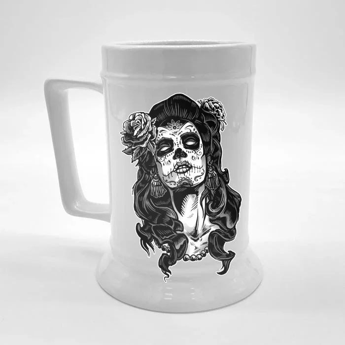 Day Of The Dead Beauty Skeleton Front & Back Beer Stein