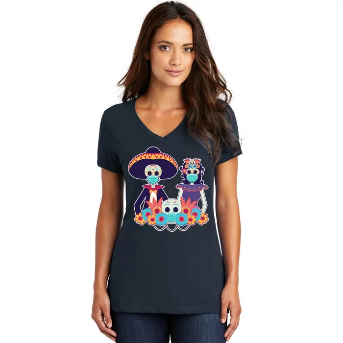 Day Of The Dead Dia De Los Muertos Quarantine Women's V-Neck T-Shirt