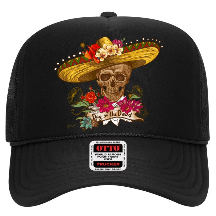 Day Of The Dead Mexican Skull High Crown Mesh Trucker Hat