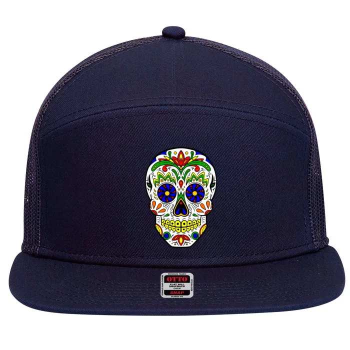 Day of the Dead Skull dia de los Muertos 7 Panel Mesh Trucker Snapback Hat