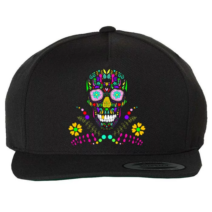 Day of The Dead Skull Flower Glasses Wool Snapback Cap