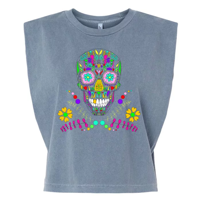 Day of The Dead Skull Flower Glasses Garment-Dyed Women's Muscle Tee