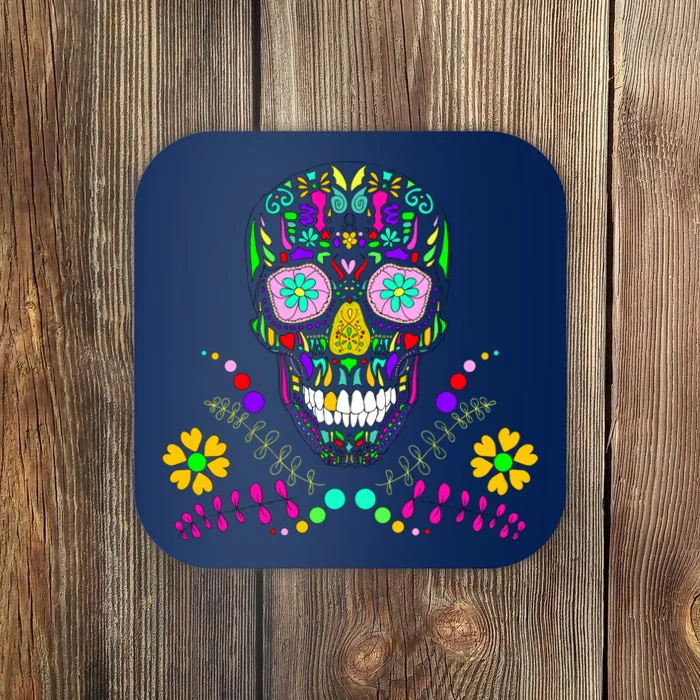 Day of The Dead Skull Flower Glasses Coaster