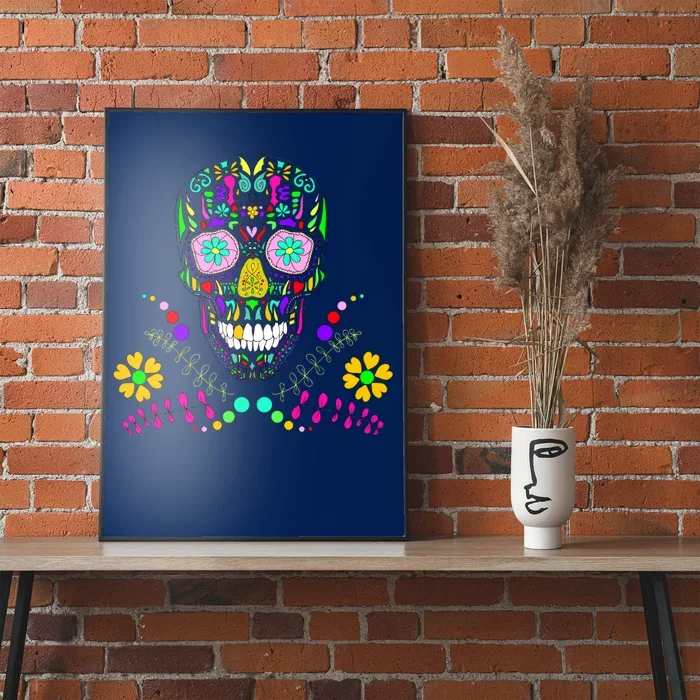 Day of The Dead Skull Flower Glasses Poster