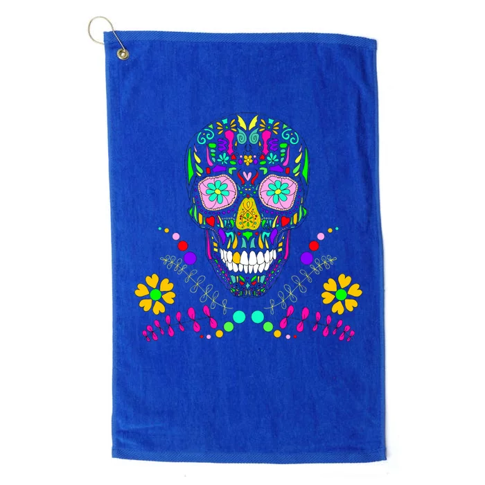 Day of The Dead Skull Flower Glasses Platinum Collection Golf Towel