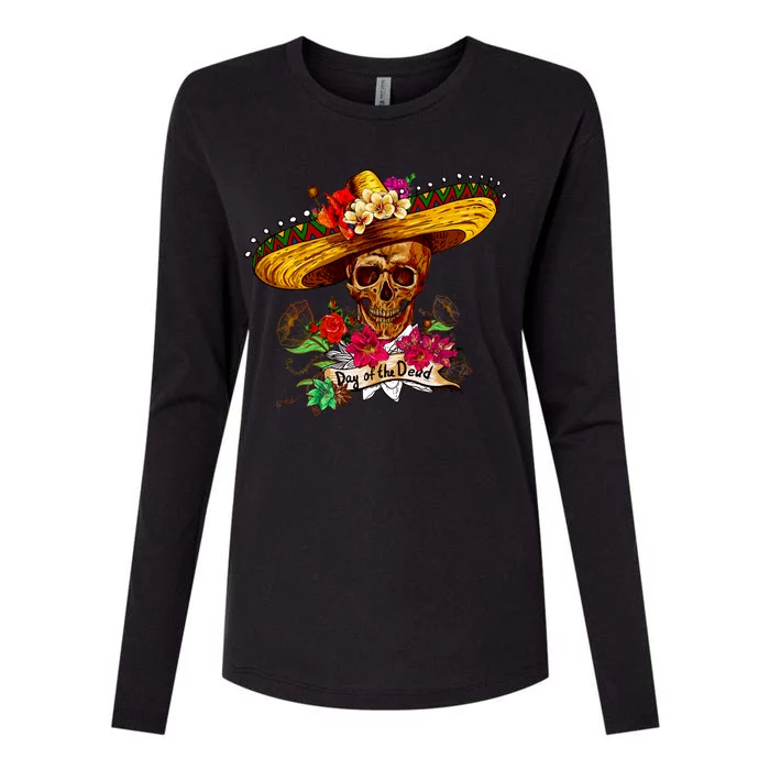 Day of the Dead Sugar Skull Sombrero Womens Cotton Relaxed Long Sleeve T-Shirt