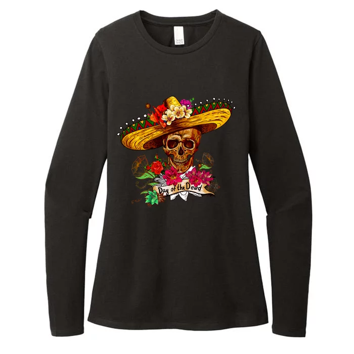 Day of the Dead Sugar Skull Sombrero Womens CVC Long Sleeve Shirt