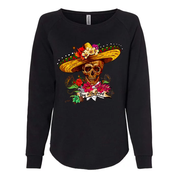 Day of the Dead Sugar Skull Sombrero Womens California Wash Sweatshirt