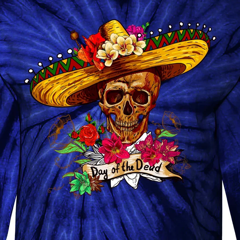 Day of the Dead Sugar Skull Sombrero Tie-Dye Long Sleeve Shirt