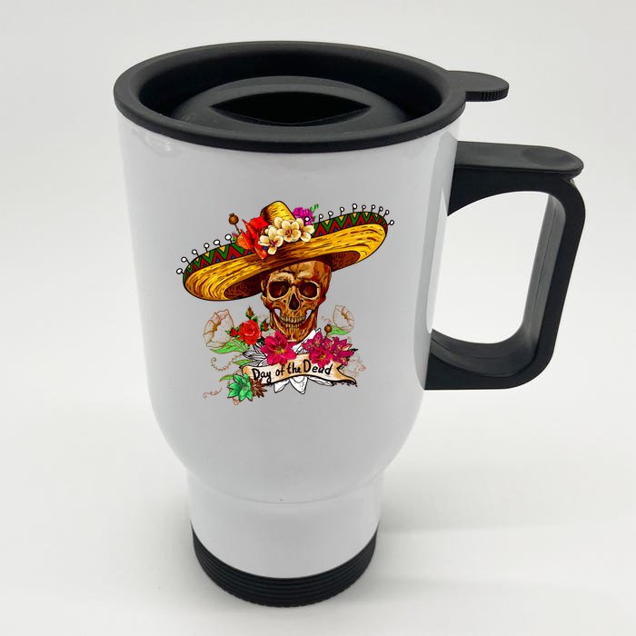 Day of the Dead Sugar Skull Sombrero Front & Back Stainless Steel Travel Mug