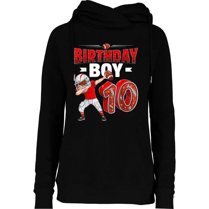 dabbing boy 10 year old American football 10th birthday Womens Funnel Neck Pullover Hood