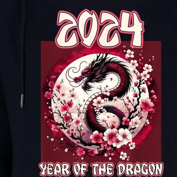 Dragon & Blossoms 2024 Year Of The Dragon Womens Funnel Neck Pullover Hood