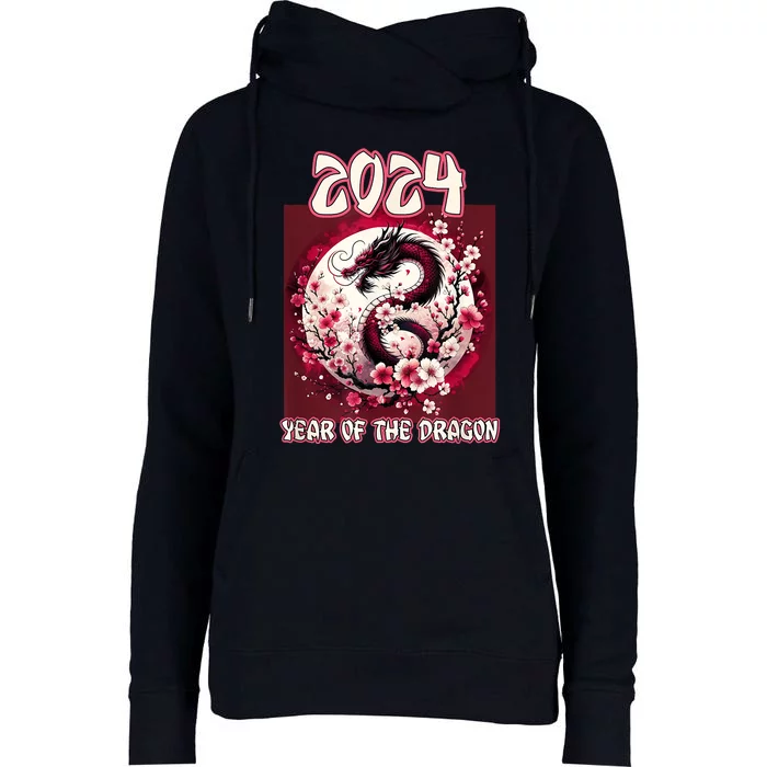 Dragon & Blossoms 2024 Year Of The Dragon Womens Funnel Neck Pullover Hood