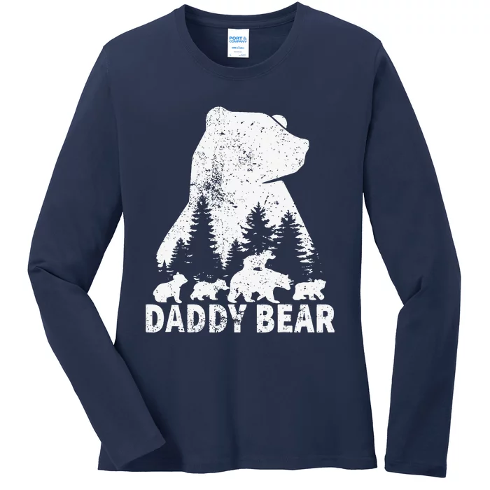 Daddy Bear 4 Cubs Father Day Funny Daddy Bear 4 Vintage Ladies Long Sleeve Shirt