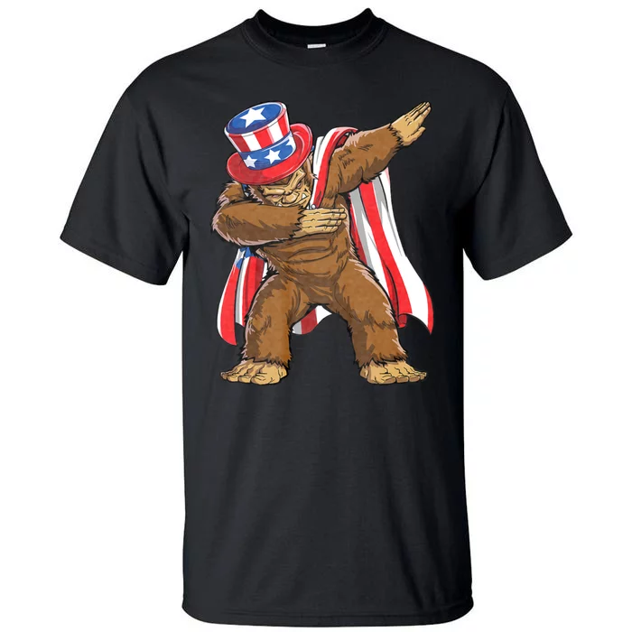 Dabbing Bigfoot 4th Of July Sasquatch American Flag Tall T-Shirt