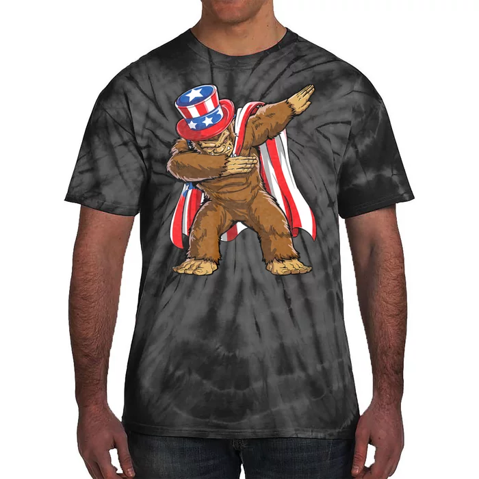 Dabbing Bigfoot 4th Of July Sasquatch American Flag Tie-Dye T-Shirt