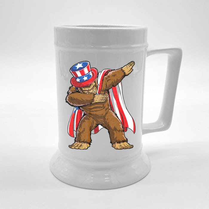 Dabbing Bigfoot 4th Of July Sasquatch American Flag Front & Back Beer Stein