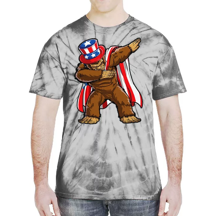 Dabbing Bigfoot 4th of July Sasquatch  USA Flag Tie-Dye T-Shirt