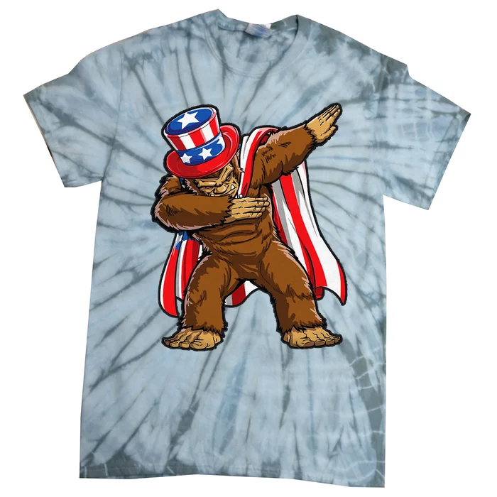 Dabbing Bigfoot 4th of July Sasquatch  USA Flag Tie-Dye T-Shirt