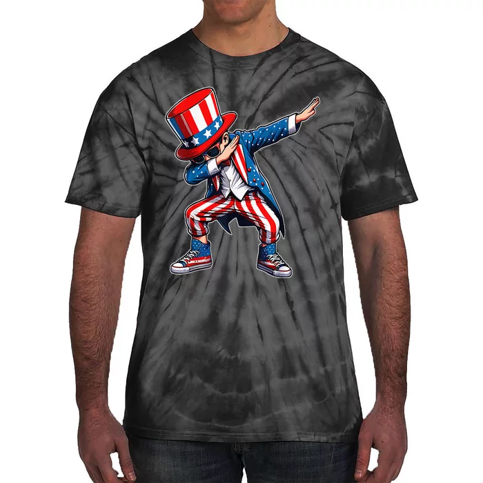 Dabbing Boy 4th Of July American Flag Usa Patriotic Tie-Dye T-Shirt