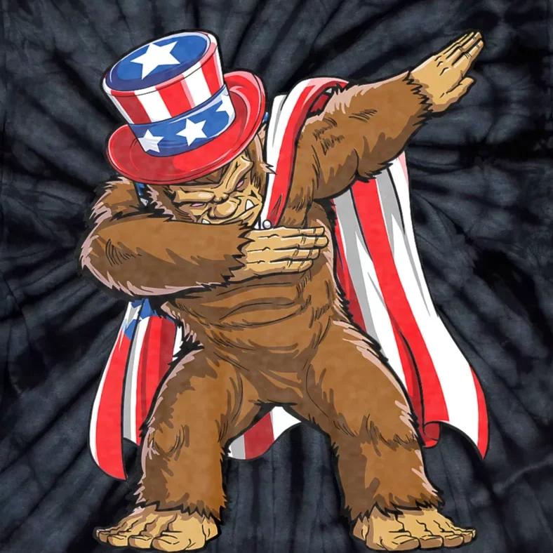 Dabbing Bigfoot 4th Of July Sasquatch American Flag Tie-Dye T-Shirt