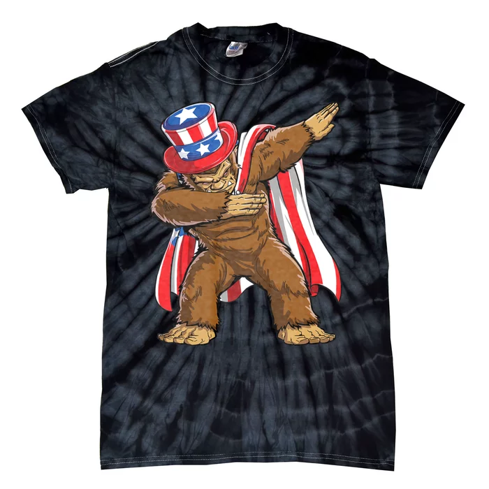 Dabbing Bigfoot 4th Of July Sasquatch American Flag Tie-Dye T-Shirt