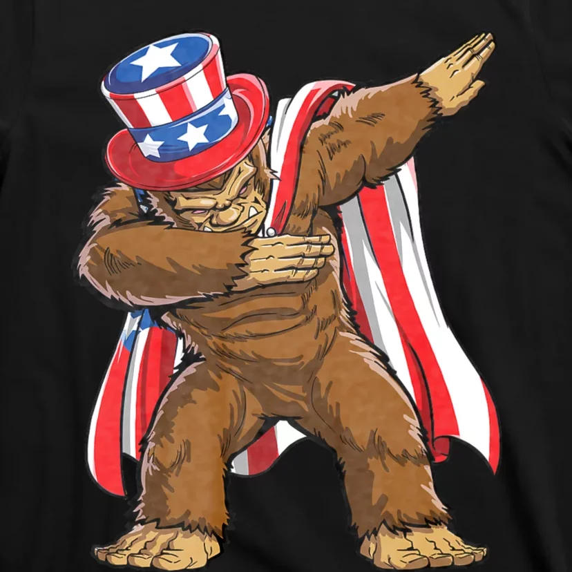 Dabbing Bigfoot 4th Of July Sasquatch American Flag T-Shirt