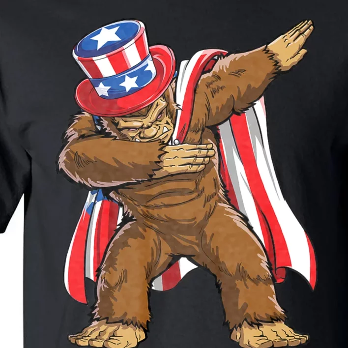 Dabbing Bigfoot 4th Of July Sasquatch American Flag Tall T-Shirt