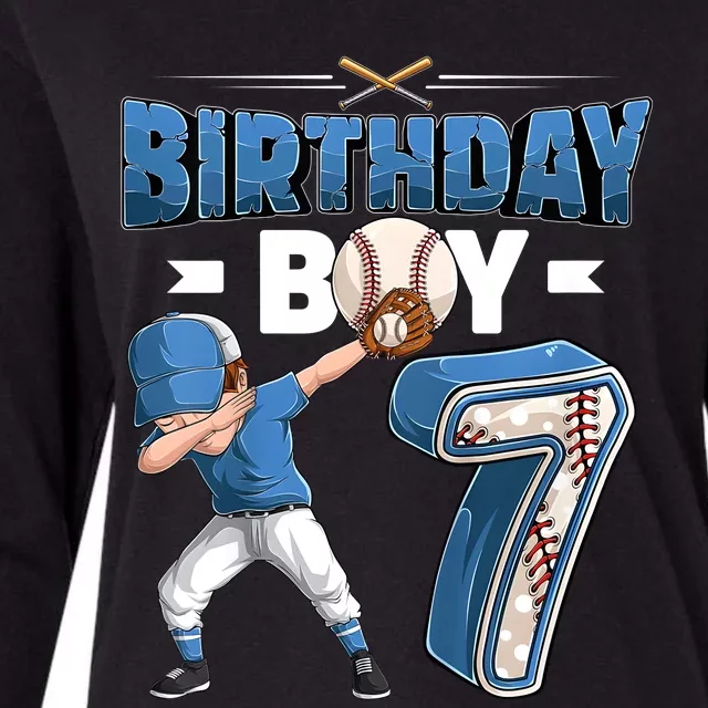 Dabbing Boy 7 Year Old Baseball Player 7th Birthday Party Womens Cotton Relaxed Long Sleeve T-Shirt