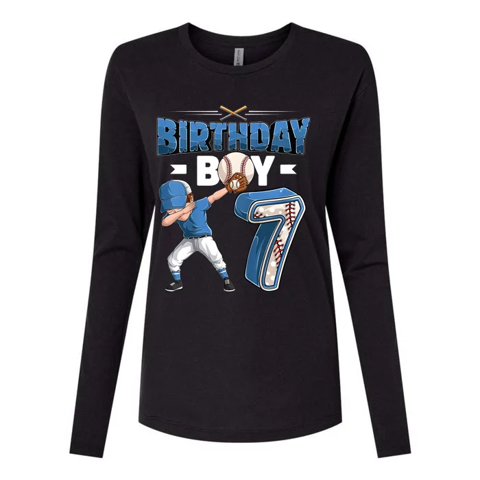 Dabbing Boy 7 Year Old Baseball Player 7th Birthday Party Womens Cotton Relaxed Long Sleeve T-Shirt