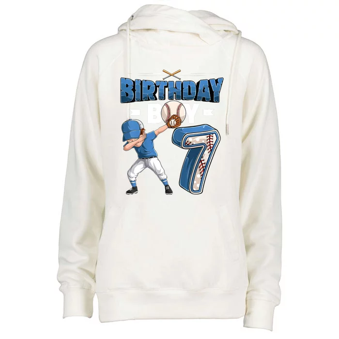 Dabbing Boy 7 Year Old Baseball Player 7th Birthday Party Womens Funnel Neck Pullover Hood